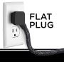 Cordinate 2 Outlet, 2 USB Extension Cord with Surge Protector, Extra Long 10ft. Cable, 2.4A Fast Charger, Designer Fabric Cord, Right Angle Flat Plug, Grounded, 43668, Black/Dark Heather