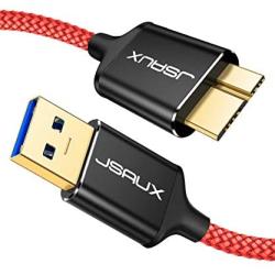 Micro USB 3.0 Cable, JSAUX USB A Male to Micro B Cable 2 Pack [3.3FT+6.6FT] External Hard Drive Cable Galaxy S5 Nylon Braided Cord for Samsung Galaxy S5, Note 3, Seagate Hard Drive, WD Hard Drive-Red