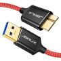 Micro USB 3.0 Cable, JSAUX USB A Male to Micro B Cable 2 Pack [3.3FT+6.6FT] External Hard Drive Cable Galaxy S5 Nylon Braided Cord for Samsung Galaxy S5, Note 3, Seagate Hard Drive, WD Hard Drive-Red