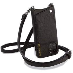 Bandolier Emma Crossbody Phone Case and Wallet - Black Leather with Silver Detail - Compatible with iPhone SE / 8, 7, 6 Only