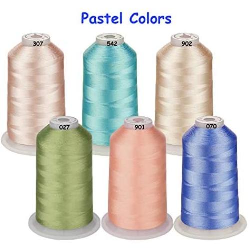 Simthread 42 Options Various Assorted Color Packs of Polyester Embroidery Machine Thread Huge Spool 5000M for All Embroidery Machines (6 Pastel)