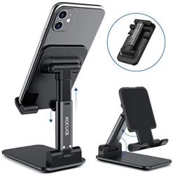 Kocuos Cell Phone Stand, Angle Height Adjustable Foldable Phone Holder Dock Cradle for Desk Compatible with iPhone 11 Pro Se Xs Xs Max Xr X 8 7 6 6s Plus, iPad Mini, All Smartphones (Black)