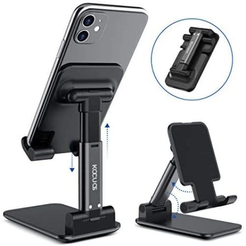 Kocuos Cell Phone Stand, Angle Height Adjustable Foldable Phone Holder Dock Cradle for Desk Compatible with iPhone 11 Pro Se Xs Xs Max Xr X 8 7 6 6s Plus, iPad Mini, All Smartphones (Black)
