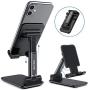 Kocuos Cell Phone Stand, Angle Height Adjustable Foldable Phone Holder Dock Cradle for Desk Compatible with iPhone 11 Pro Se Xs Xs Max Xr X 8 7 6 6s Plus, iPad Mini, All Smartphones (Black)
