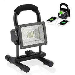 LED Portable Lights - Vaincre Spotlights Work Lights with Magnet Base - 15W 24 LED Built-in Rechargeable Lithium Batteries with USB Ports to Charge Mobile Devices (Black)