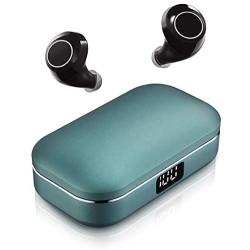 Wireless Earbuds, ICOMTOFIT Bluetooth 5.0 Wireless Headphones with Aluminum Alloy Battery Display Charging Case, Deep Bass Stereo Noise Canceling Earphones in-Ear Built-in Mic for Sports (Green Case)