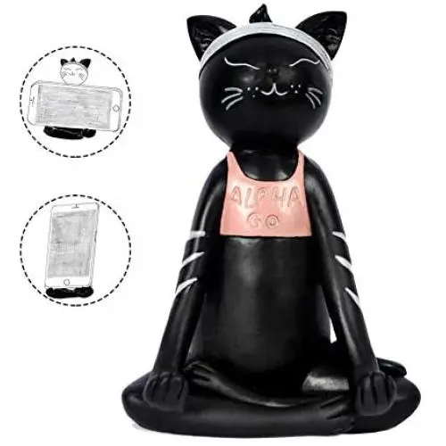 Cell Phone Holder, Alpha Go Yoga Black Cat Smartphone Stand, Dock, Cradle, Compatible with iPhone, All Android Smartphone Charging, Desktop Accessories Pal Cell Phone Holder, Alpha Go Yoga Black Cat Smartphone Stand, Dock, Cradle, Compatible with iPhone, All Android Smartphone Charging, Desktop Accessories Pal