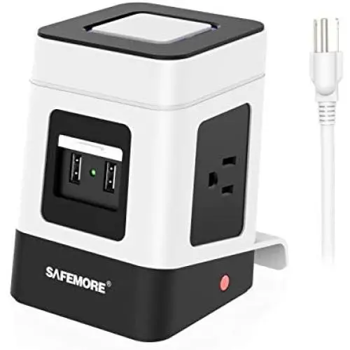 SAFEMORE USB Surge Protector Power Strip with 2 USB Charging Station,3 Power Outlet and 6.5Ft Extension Cord Power Tower for Nightstand Accessories,Tabletop, Game,Smartphone, White & Black SAFEMORE USB Surge Protector Power Strip with 2 USB Charging Station,3 Power Outlet and 6.5Ft Extension Cord Power Tower for Nightstand Accessories,Tabletop, Game,Smartphone, White & Black