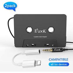 Elook Car Cassette Aux Adapter Kit, with A Smartphone to 3.5 mm Headphone Jack Adapter for Car, Phone, MP3 ect. Black