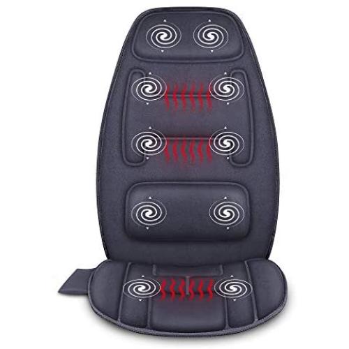 Snailax Massage Seat Cushion with Heat - Extra Memory Foam Support Pad in Neck and Lumbar,10 Vibration Massage Motors, 3 Heating Pad, Back Massager for Back Pain Relief, Massage Chair Pad for Car