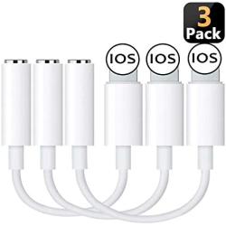 [3 Pack] Adapter Headphone Jack to 3.5mm Dongle for Phone 11 Pro 11/8/8 Plus/X/XS/XS Max/XR/7/7 Plus Earphone Adaptor Support All iOS Connector Audio Cable Earbuds(Support iOS 10.3-13) White