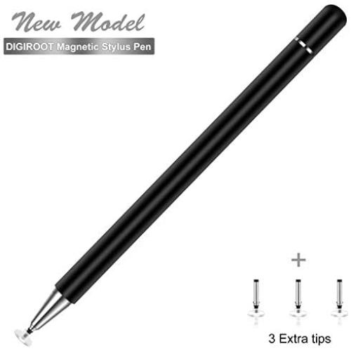 Digiroot Stylus for iPad, Magnetic Disc Stylus Pen 2019 Updated Touch Capacitive Screen Pens for Apple/iPhone/Ipad pro/Mini/Air/Android/Surface with 3 Replacement Tips - (Black)