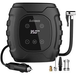 Aoboco Tire Inflator, DC 12V Tire Pump with Digital Touch Screen, Portable Air Compressor for Car Tires with Long Cable and Emergency LED Flashlight