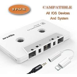 Arsvita Car Audio aux Cassette Adapter and a Smartphone to 3.5 mm Headphone Jack Adapter - White