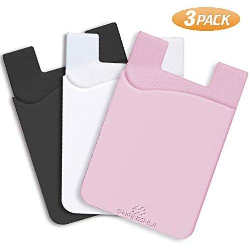 SHANSHUI Cell Phone Wallet, Adhesive Card Sleeve Silicone Card Pouch Stick on Phone Compatible with iPhone/Samsung Galaxy/Sony/Huawei and Most Smart Phones (Black,White,Pink)