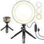 8" Selfie Ring Light with Tripod Stand & Cell Phone Holder for Live Stream/Makeup | Dimmable Mini Floor Table Camera Ringlight for YouTube Video/Photography Compatible with iPhone Xs Max XR Android