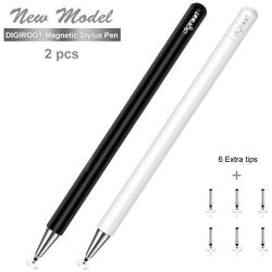 Digiroot Universal Stylus(2Pcs), Magnetic Disc Stylus Pen 2019 Updated Touch Capacitive Screen Pens for Apple/iPhone/Ipad/Microsoft/Surface with 3 Replacement Tips - (Black/White)