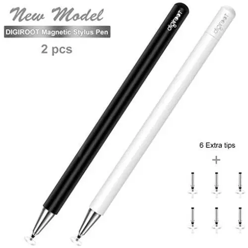 Digiroot Universal Stylus(2Pcs), Magnetic Disc Stylus Pen 2019 Updated Touch Capacitive Screen Pens for Apple/iPhone/Ipad/Microsoft/Surface with 3 Replacement Tips - (Black/White) Digiroot Universal Stylus(2Pcs), Magnetic Disc Stylus Pen 2019 Updated Touch Capacitive Screen Pens for Apple/iPhone/Ipad/Microsoft/Surface with 3 Replacement Tips - (Black/White)