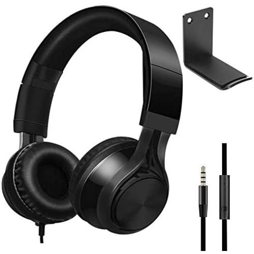 Over Ear Headphones with Aluminum Headphone Stand Hanger, SourceTon 3.5mm Gaming Headset Noise Isolating with Mic and Volume Control for TV, PC and Cell Phone