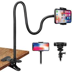 Webcam Stand and Phone Holder - Amada 25 inch Flexible Arm 360 Desk or Bed Gooseneck Mount Stand for Cell Phone 11 Pro XS Max XR X 8 7 6 Plus and Logitech C925e, C922x, C930e,C922,C930,C920,C615,Brio