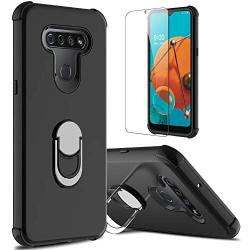 lovpec LG K51 Case with Soft TPU Screen Protector, Ring Holder Kickstand Shockproof Protective Phone Cover Case for LG K51/LG Q51/LG Reflect/LG LM-K500UM (Black)