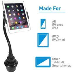 Macally 2 in 1 Phone & Tablet Car Mount for Cup Holder - Adjustable 12” Flexible Gooseneck and 360° Rotating Base - Phone, Tablet, iPad Holder for Car - Fits Devices up to 8” Wide and Most Vehicles
