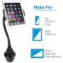 Macally 2 in 1 Phone & Tablet Car Mount for Cup Holder - Adjustable 12” Flexible Gooseneck and 360° Rotating Base - Phone, Tablet, iPad Holder for Car - Fits Devices up to 8” Wide and Most Vehicles