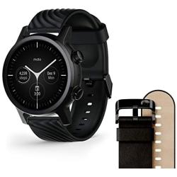 Moto 360 3rd Gen 2020 - Wear OS by Google - The Luxury Stainless Steel Smartwatch with Included Genuine Leather and High-Impact Sports Bands - Phantom Black