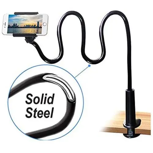 Cell Phone Clip on Stand Holder - with Grip Flexible Long Arm Gooseneck Bracket Mount Clamp for iPhone X/8/7/6/6s/5 Samsung S8/S7, used for bed, desktop, Black Cell Phone Clip on Stand Holder - with Grip Flexible Long Arm Gooseneck Bracket Mount Clamp for iPhone X/8/7/6/6s/5 Samsung S8/S7, used for bed, desktop, Black