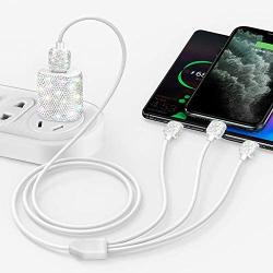 Bling USB Wall Charger with Charging Cable,Fast Block for iPhone Android,3-in-1 Multi Charger Cable Micro USB Type C Multiple USB Cord with Crystal Decoration,Cell Phone Accessories for Women,Girls