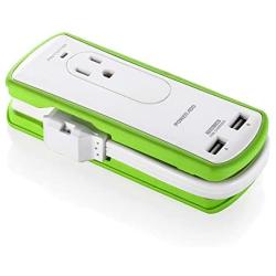 POWERADD Mini Portable Travel Surge Protector Power Strip 2 Outlets with Dual USB Ports 3.4A Wrapped Cord Design - UL Listed