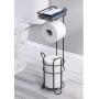 mDesign Freestanding Metal Wire Toilet Paper Roll Holder Stand and Dispenser with Storage Shelf for Cell, Mobile Phone - Bathroom Storage Organization - Holds 3 Mega Rolls - Matte Black