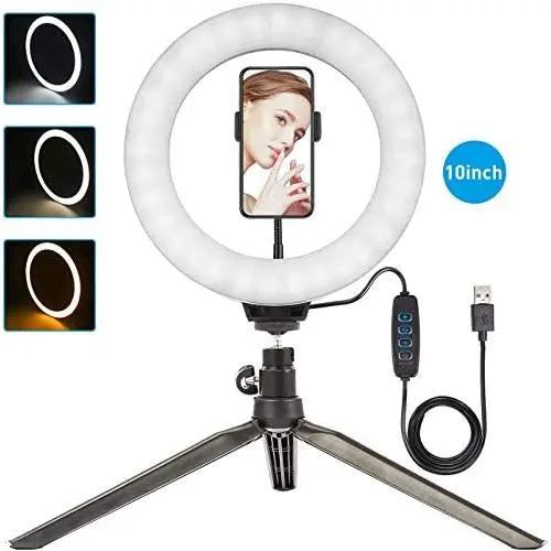 10 LED Ring Light with Tripod Stand, Bluetooth Remote & Phone Holder, AIDISITE Dimmable Ring Light Kit with 3 Colors for YouTube Video Shooting, Makeup, Selfie, Photography, Live Streaming