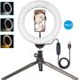 10 LED Ring Light with Tripod Stand, Bluetooth Remote & Phone Holder, AIDISITE Dimmable Ring Light Kit with 3 Colors for YouTube Video Shooting, Makeup, Selfie, Photography, Live Streaming