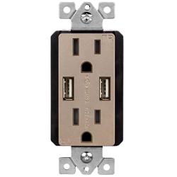 TOPGREENER High Speed USB Wall Outlet, 15A Tamper-Resistant Receptacles, Compatible with iPhone XS/MAX/XR/X/8/7, Samsung Galaxy S9/S8/S7, LG, HTC & more Smartphones, UL Listed, TU2154A-NK, Nickel