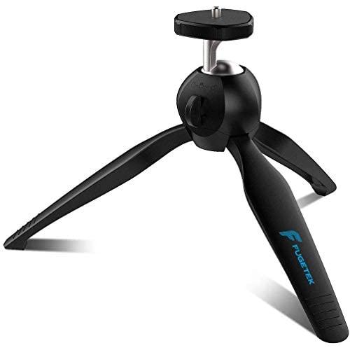 Fugetek Mini Tripod Table Top Stand and Phone Mount, Compact, Travel Ready, Use with FaceTime, Video Calls, Compatible with Gopro, Smartphones, iPhone, Samsung, Compact Cameras, DSLRs, Selfie Stick