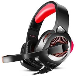 Gaming Headset for PS4, PC, Xbox One, Nintendo Switch, Laptop, PHOINIKAS H9 Xbox One Headset, 7.1 Stereo Sound, Over Ear Headphones with Microphone, Noise Isolating, LED Light, Volume Control (Red)