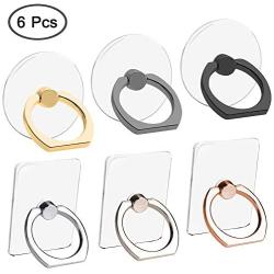 AIFUDA 6pcs Transparent Cell Phone Ring Holder, 360 Degree Rotation Finger Ring Grip Kickstand Compatible for Various Mobile Phones Smartphones, 3 Square & 3 Round Shape