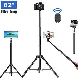 Selfie Stick Tripod, 62 inch Ultra-Long Extendable Selfie Stick Tripod Stand Aluminum Alloy with Bluetooth Remote for iPhone 11 Pro XS MAX X XR SE 8 7 Plus, Samsung Galaxy S20 S10 S9 S8 Plus Android