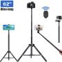 Selfie Stick Tripod, 62 inch Ultra-Long Extendable Selfie Stick Tripod Stand Aluminum Alloy with Bluetooth Remote for iPhone 11 Pro XS MAX X XR SE 8 7 Plus, Samsung Galaxy S20 S10 S9 S8 Plus Android