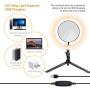 LED Ring Light with Tripod Stand 10" for Video and Lighted Makeup Mirror Cell Phone Holder Desktop LED Lamp with 3 Light Modes - Lighted Vanity Makeup Mirror; 5X Magnification (Plastic Mirror)