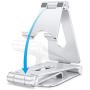 Foldable Cell Phone Stand, OMOTON Adjustable Aluminum Desktop Phone Holder Cradle Dock Compatible with iPhone Se 2/11 Pro Max/11 Pro/11, Samsung Note 10 Plus/S20 and Other Devices (4-9.7"), Silver