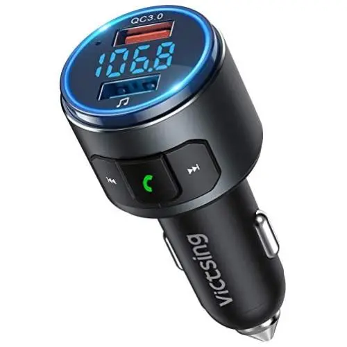 VicTsing (Upgraded Version) V5.0 Bluetooth FM Transmitter for Car, QC3.0 & LED Backlit Wireless Bluetooth Audio Adapter Music Player/Car Kit with Hands-Free Calls, Siri Google Assistant VicTsing (Upgraded Version) V5.0 Bluetooth FM Transmitter for Car, QC3.0 & LED Backlit Wireless Bluetooth Audio Adapter Music Player/Car Kit with Hands-Free Calls, Siri Google Assistant