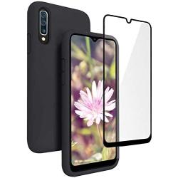 Vinve Samsung Galaxy A50 Case with Tempered Glass Screen Protector [2 Pack], Liquid Silicone Slim Fit Drop Protection Case for Galaxy A50 (Black)