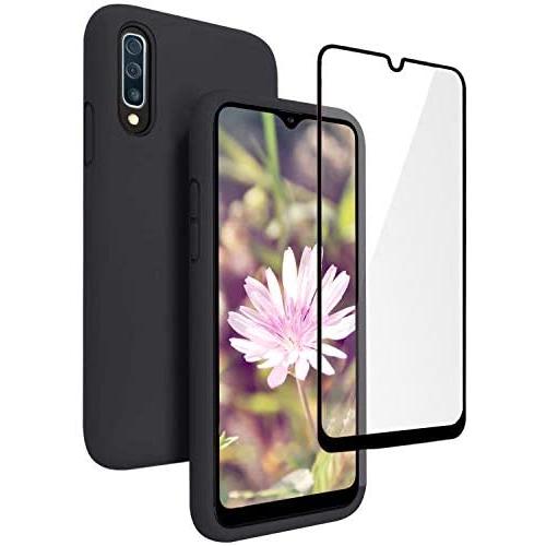 Vinve Samsung Galaxy A50 Case with Tempered Glass Screen Protector [2 Pack], Liquid Silicone Slim Fit Drop Protection Case for Galaxy A50 (Black)