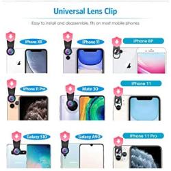 Cell Phone Camera Lens Kit,11 in 1 Universal 20x Zoom Telephoto Lens,0.63Wide Angle+15X Macro+198°Fisheye+2X Telephoto+Kaleidoscope+CPL/Starlight/Eyemask/Tripod/Remote,for Most Smartphone (Black)