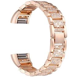 Valchinova Fitbit Charge 2 Band with Bling Rhinestone Adjustable Metal Fitbit Charge 2 Strap Bracelet Replacement Black Silver Rose Gold (Rose Gold)