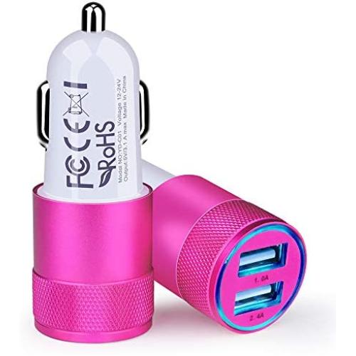 USB Car Charger Adapter, 3.4a Fast Charging Dual Port Cargador de Carro Lighter Adapter for iPhone SE 11Pro Max X XR XS Max 8 Plus 7s 6s, iPad, Samsung Galaxy A10 S10 Plus S10e S9 Note 8, LG, GPS Pink