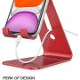 OMOTON Desktop Cell Phone Stand [Updated Solid Version], Advanced 4mm Thickness Aluminum Stand Holder for Switch, Mobile Phone, iPhone 11 Pro Xs Max Xr, Red