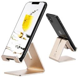 Cell Phone Desk Stand Holder - ToBeoneer Aluminum Desktop Solid Portable Universal Desk Stand for All Mobile Smart Phone Tablet Display Huawei iPhone 7 6 Plus 5 Ipad 2 3 4 Ipad Mini Samsung (Gold)